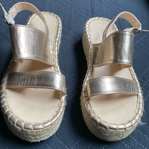 Rose gold jute wrapped platform sandals - Sz 7 - Picture 1 of 6